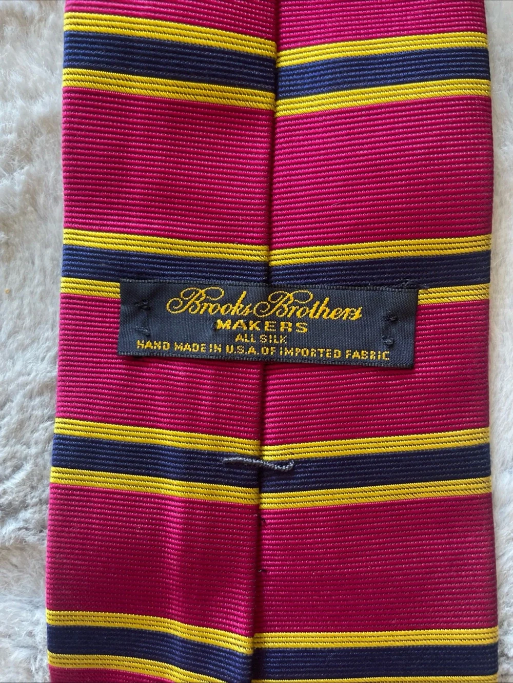 Brooks Brothers Burgundy Tie with Navy and Yellow Stripes